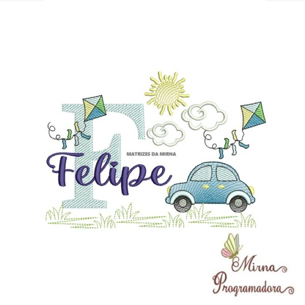 Matriz de Bordado Cenário Carro Nome Felipe