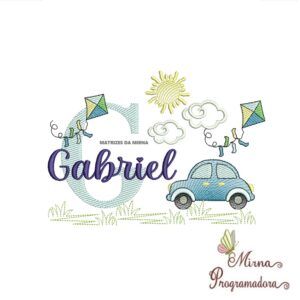 Matriz de Bordado Cenário Carro Nome Gabriel