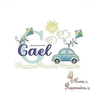 Matriz de Bordado Cenário Carro Nome Gael
