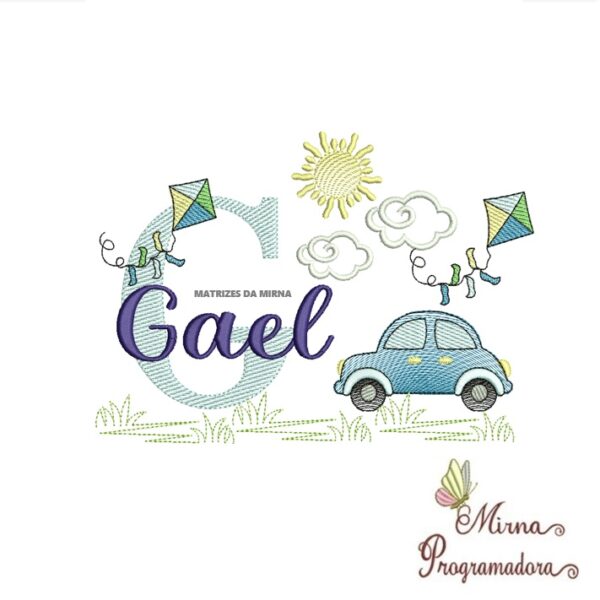 Matriz de Bordado Cenário Carro Nome Gael