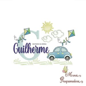Matriz de Bordado Cenário Carro Nome Guilherme