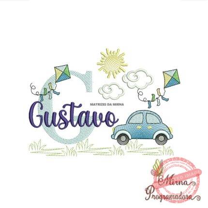 Matriz de Bordado Cenário Carro Nome Gustavo