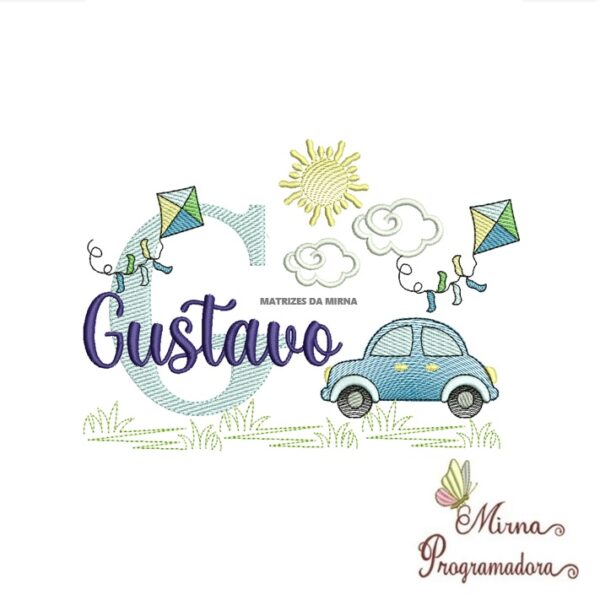 Matriz de Bordado Cenário Carro Nome Gustavo