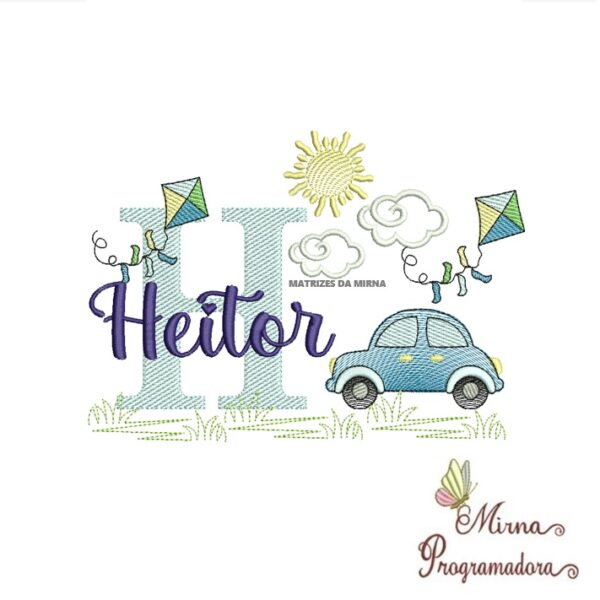 Matriz de Bordado Cenário Carro Nome Heitor