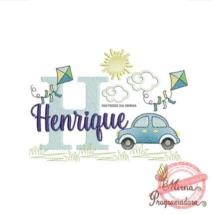 Matriz de Bordado Cenário Carro Nome Henrique