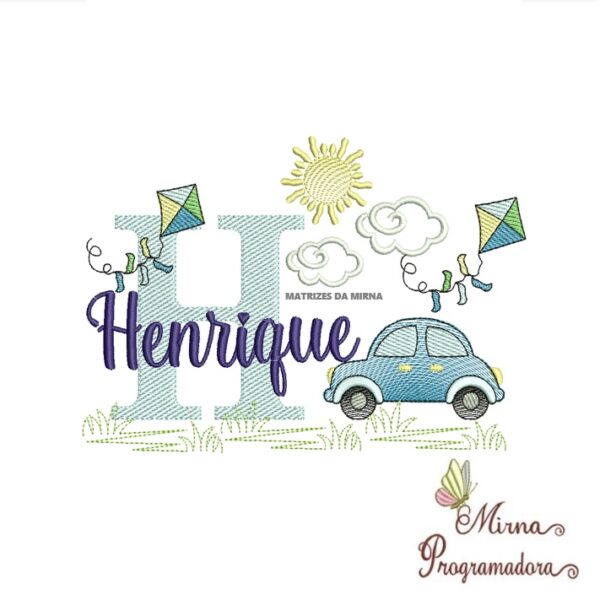Matriz de Bordado Cenário Carro Nome Henrique