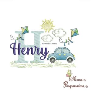 Matriz de Bordado Cenário Carro Nome Henry