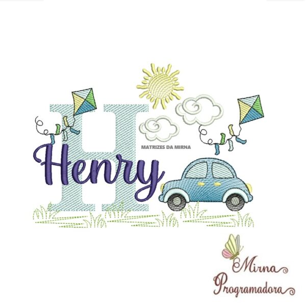 Matriz de Bordado Cenário Carro Nome Henry