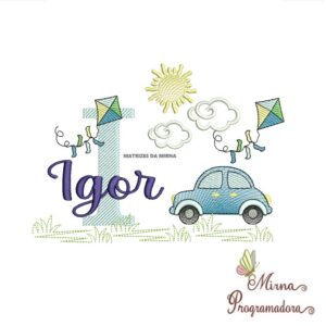 Matriz de Bordado Cenário Carro Nome Igor