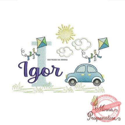 Matriz de Bordado Cenário Carro Nome Igor