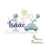 Matriz de Bordado Cenário Carro Nome Isaac