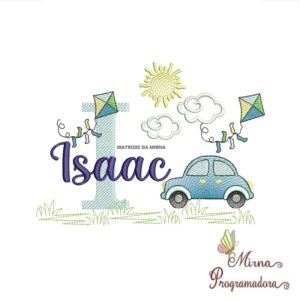 Matriz de Bordado Cenário Carro Nome Isaac