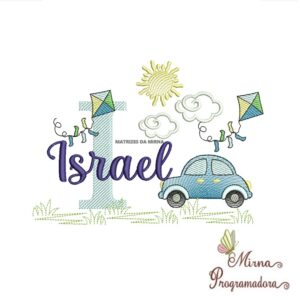 Matriz de Bordado Cenário Carro Nome Israel