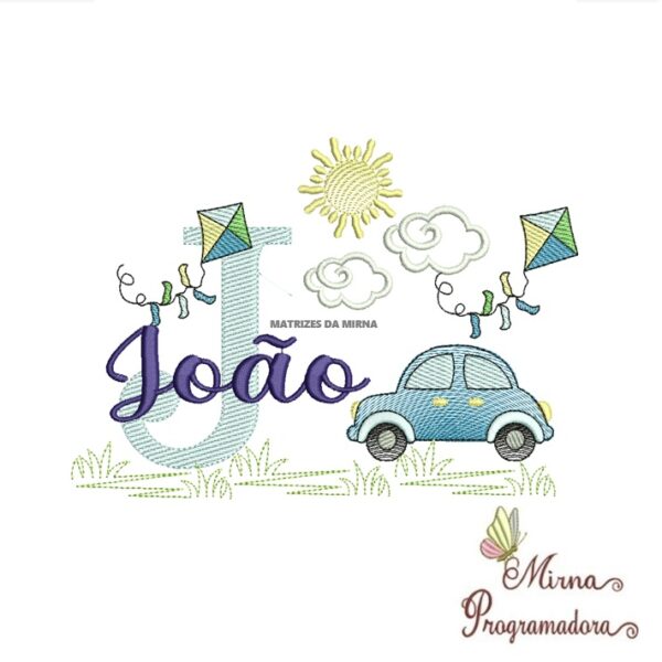 Matriz de Bordado Cenário Carro Nome João