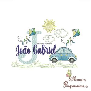 Matriz de Bordado Cenário Carro Nome João Gabriel