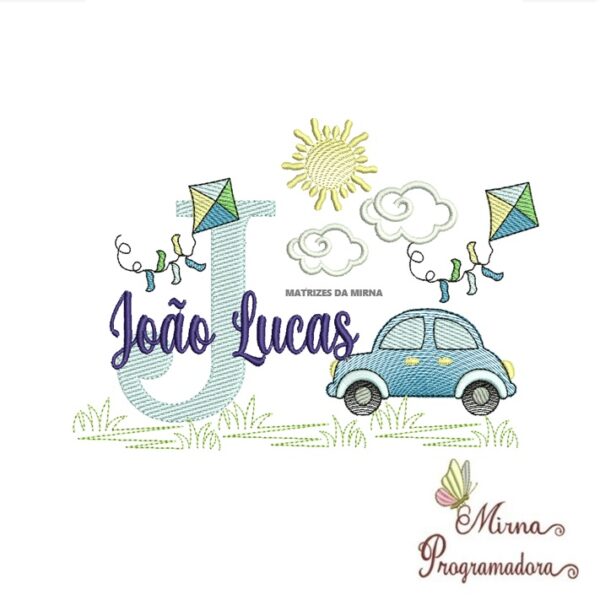 Matriz de Bordado Cenário Carro Nome João Lucas