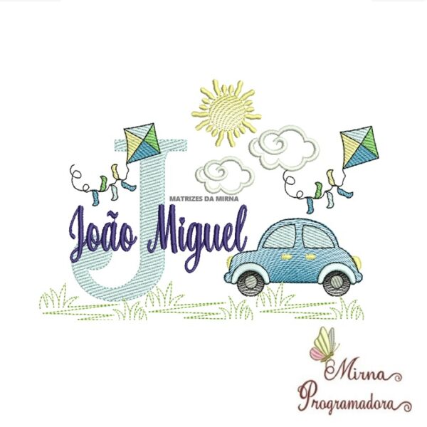 Matriz de Bordado Cenário Carro Nome João Miguel