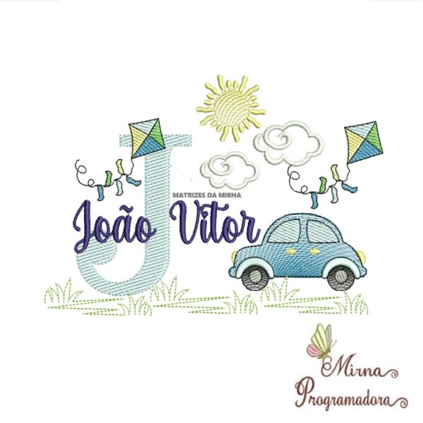 Matriz de Bordado Cenário Carro Nome João Vitor