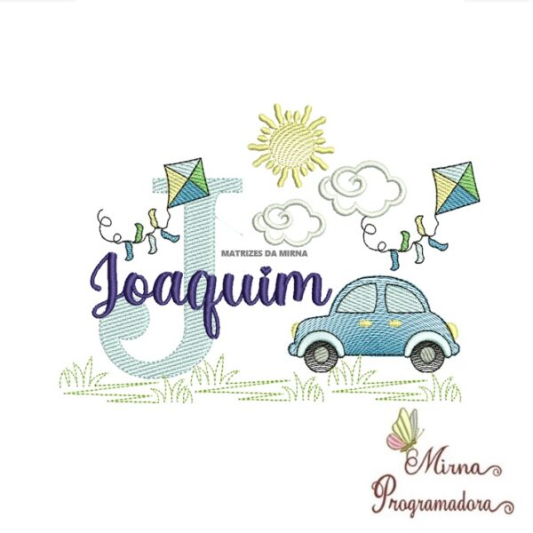 Matriz de Bordado Cenário Carro Nome Joaquim