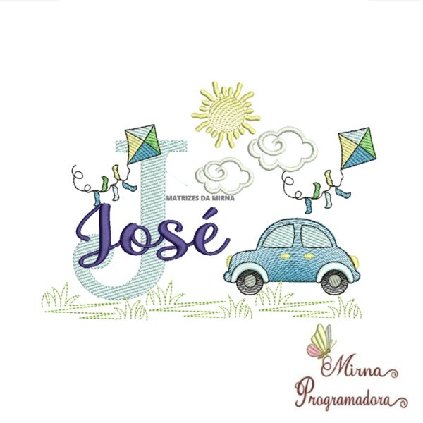 Matriz de Bordado Cenário Carro Nome José