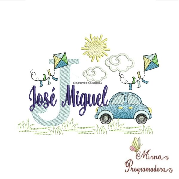 Matriz de Bordado Cenário Carro Nome José Miguel