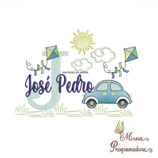 Matriz de Bordado Cenário Carro Nome José Pedro