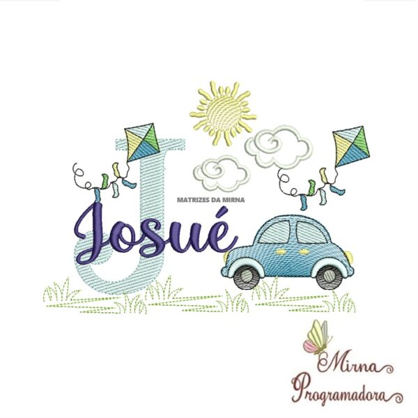 Matriz de Bordado Cenário Carro Nome Josué