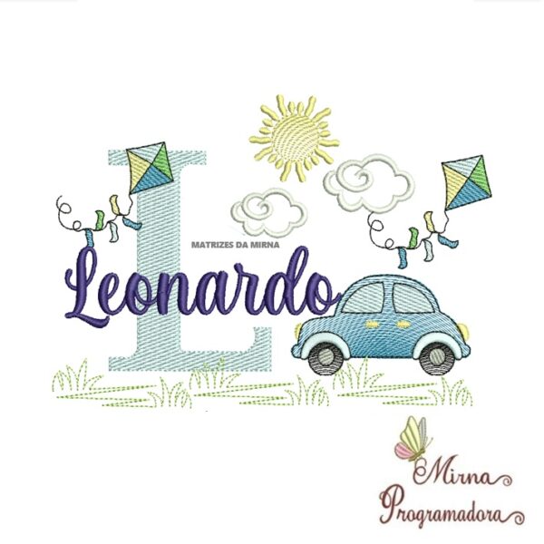 Matriz de Bordado Cenário Carro Nome Leonardo