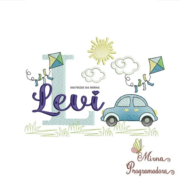Matriz de Bordado Cenário Carro Nome Levi