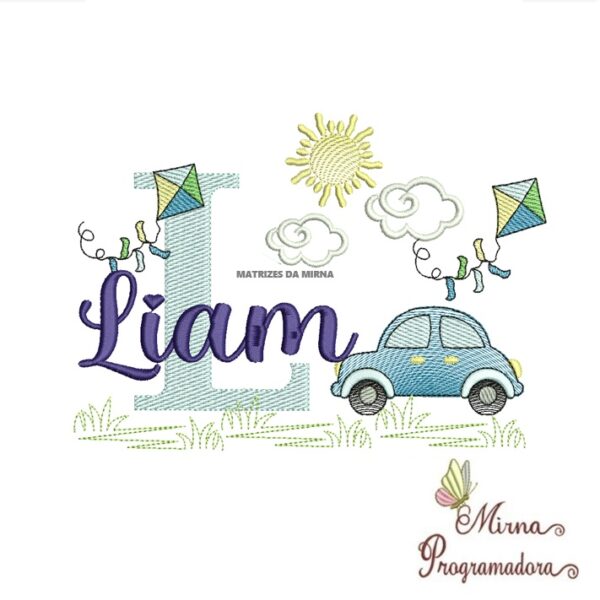 Matriz de Bordado Cenário Carro Nome Liam