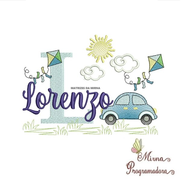 Matriz de Bordado Cenário Carro Nome Lorenzo