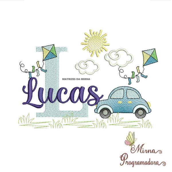 Matriz de Bordado Cenário Carro Nome Lucas