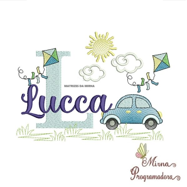 Matriz de Bordado Cenário Carro Nome Lucca