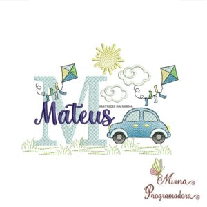 Matriz de Bordado Cenário Carro Nome Mateus