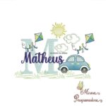 Matriz de Bordado Cenário Carro Nome Matheus