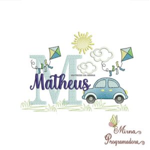 Matriz de Bordado Cenário Carro Nome Matheus