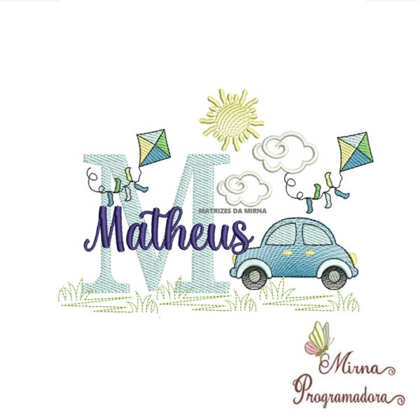 Matriz de Bordado Cenário Carro Nome Matheus