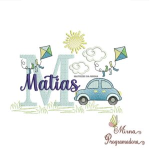 Matriz de Bordado Cenário Carro Nome Matias
