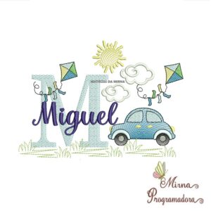 Matriz de Bordado Cenário Carro Nome Miguel