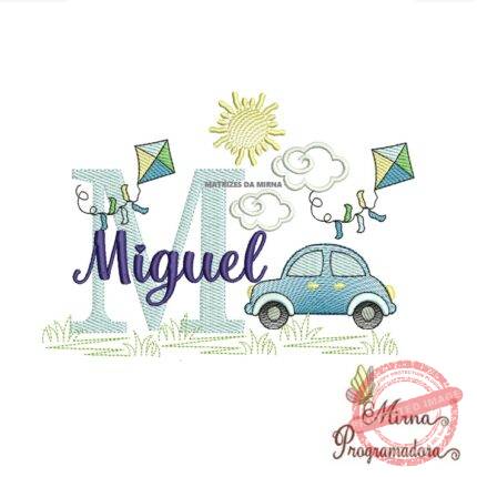 Matriz de Bordado Cenário Carro Nome Miguel
