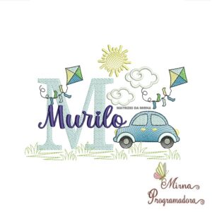 Matriz de Bordado Cenário Carro Nome Murilo
