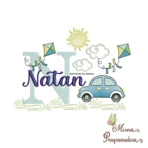 Matriz de Bordado Cenário Carro Nome Natan