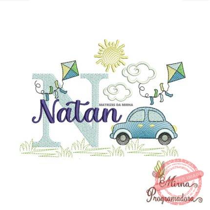 Matriz de Bordado Cenário Carro Nome Natan