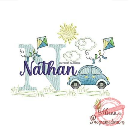 Matriz de Bordado Cenário Carro Nome Nathan