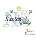 Matriz de Bordado Cenário Carro Nome Nicolas