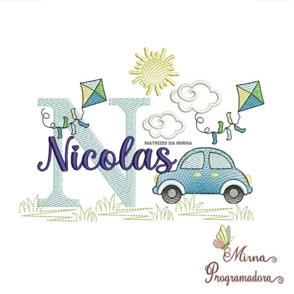 Matriz de Bordado Cenário Carro Nome Nicolas