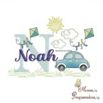 Matriz de Bordado Cenário Carro Nome Noah