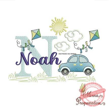 Matriz de Bordado Cenário Carro Nome Noah