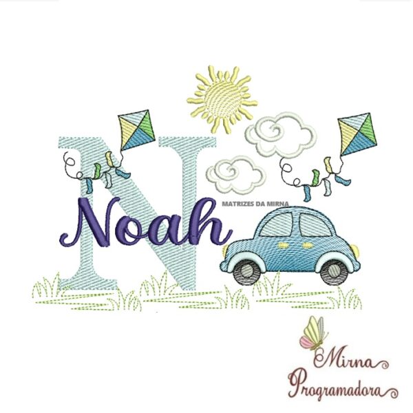 Matriz de Bordado Cenário Carro Nome Noah
