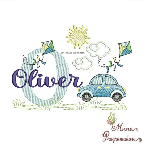 Matriz de Bordado Cenário Carro Nome Oliver